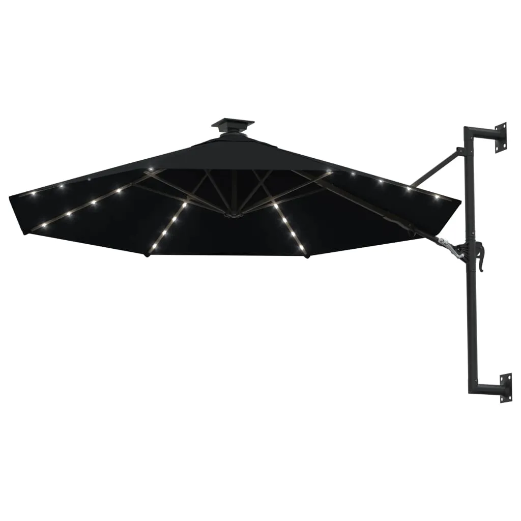 Sonnenschirme - HOMMIE, Sonnenschirm Wandmontage mit LEDs und Metallmast 300 cm Schwarz 2023